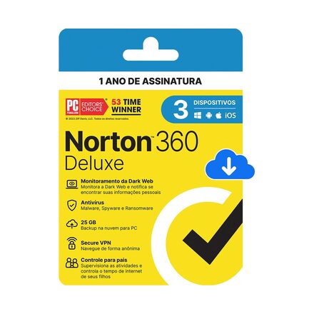Antivírus Norton 360 Deluxe - 3 Dispositivos - 12 Meses