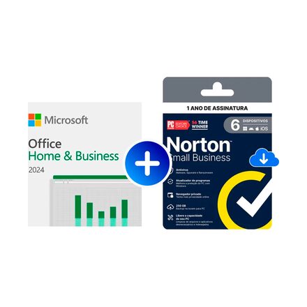 Microsoft Office Home and Business 2024 ESD + Norton Small Business Attach 12 meses 1 usuário 6 dispositivos